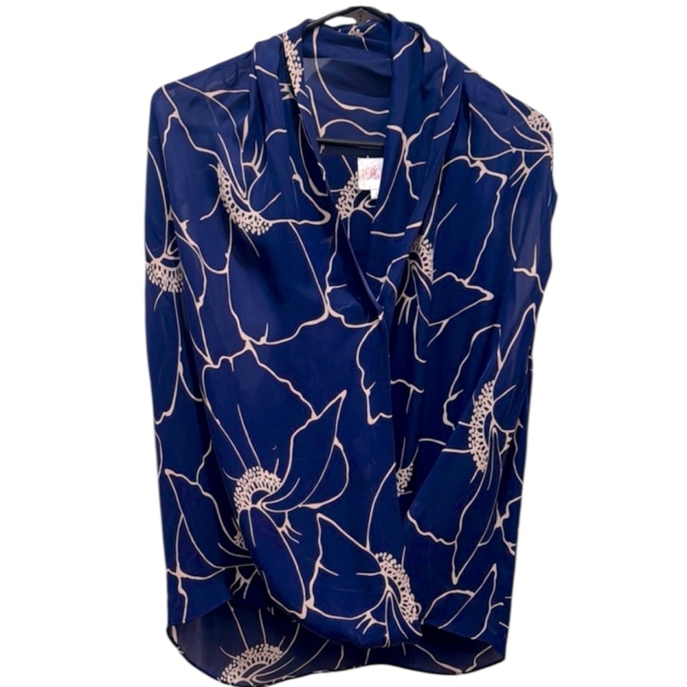Parker Women’s Small Blue Wrap Floral Sleeveless Blouse